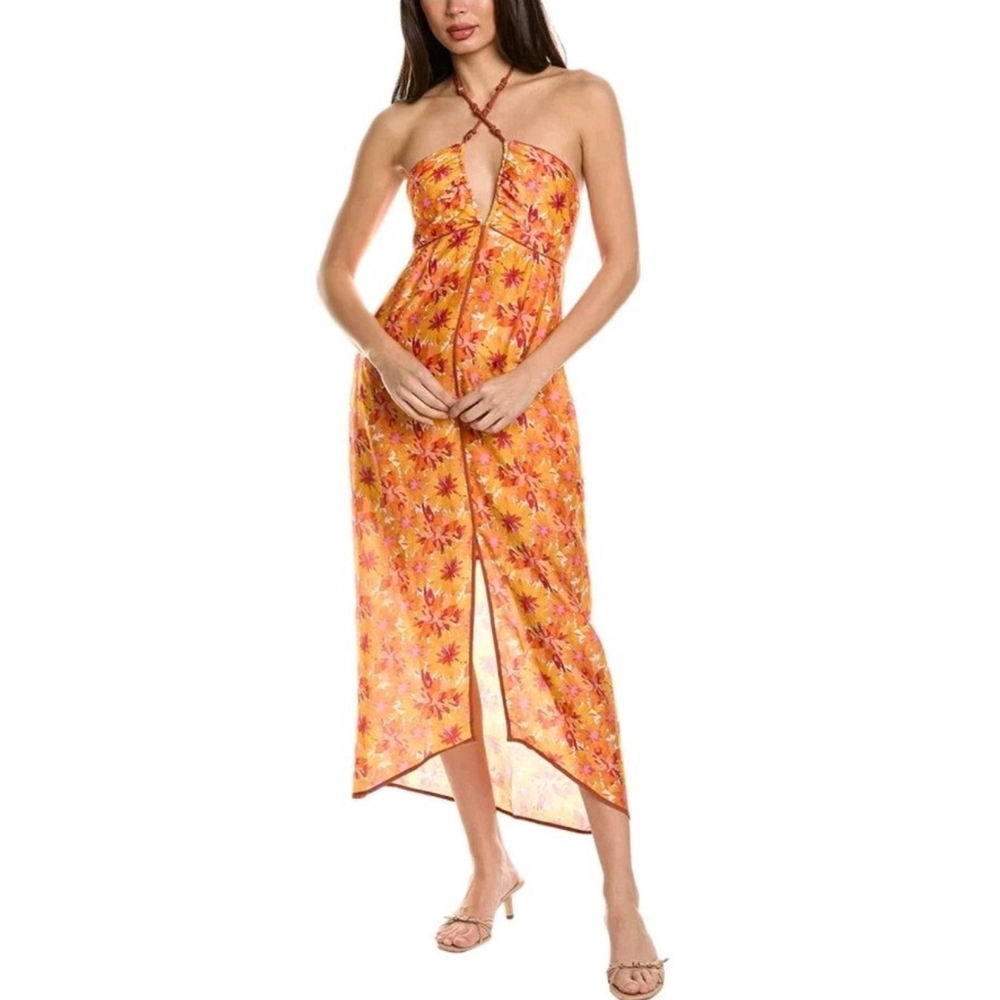 Vix By Paula Hermanny Lowana Orange Melanie Vacation Beach Maxi Dress Size 2 NWT